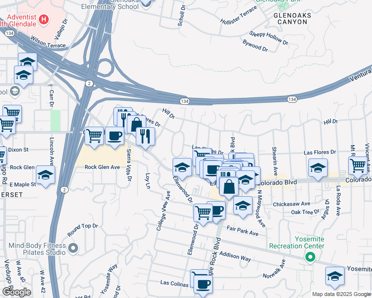 map of restaurants, bars, coffee shops, grocery stores, and more near 5220 Ellenwood Place in Los Angeles