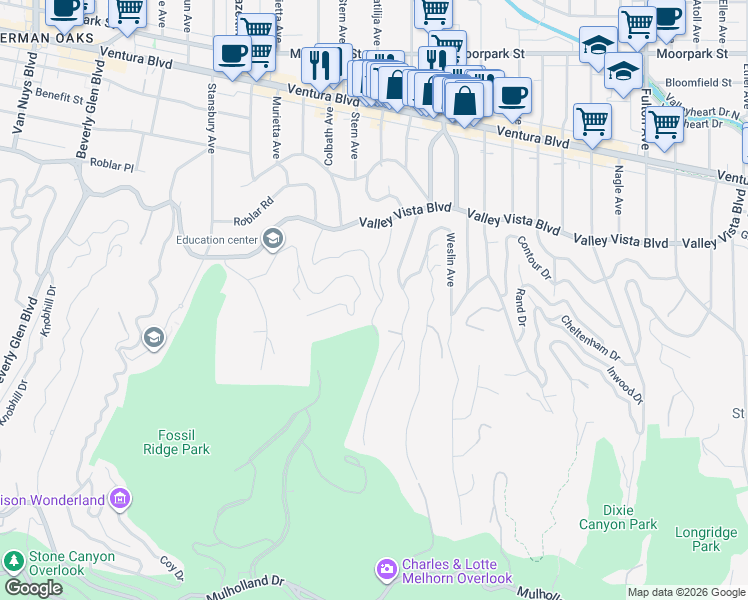 map of restaurants, bars, coffee shops, grocery stores, and more near 3921 Davana Road in Los Angeles