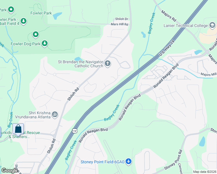 map of restaurants, bars, coffee shops, grocery stores, and more near 4905 Shiloh Crossing Way in Cumming