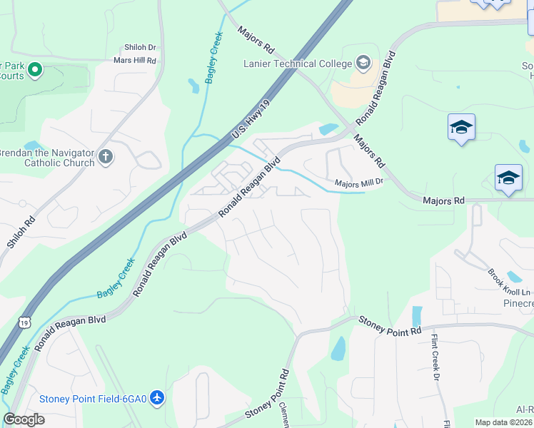 map of restaurants, bars, coffee shops, grocery stores, and more near 4440 Sanderling Street in Cumming