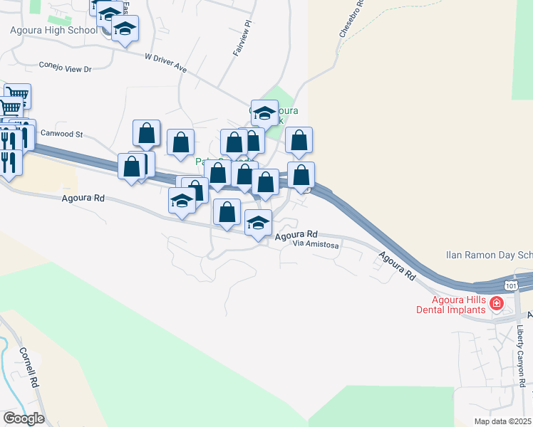 map of restaurants, bars, coffee shops, grocery stores, and more near 5066 Chesebro Road in Agoura Hills