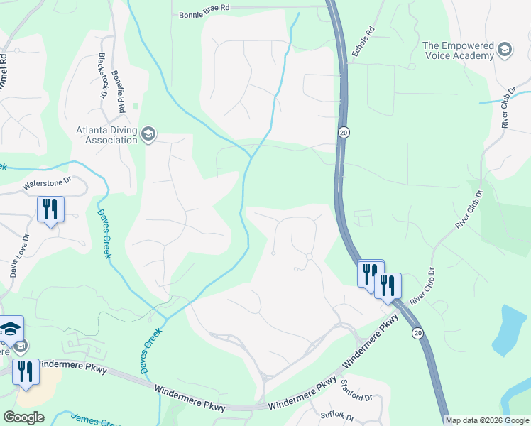 map of restaurants, bars, coffee shops, grocery stores, and more near 1455 Edenfield Pointe in Cumming