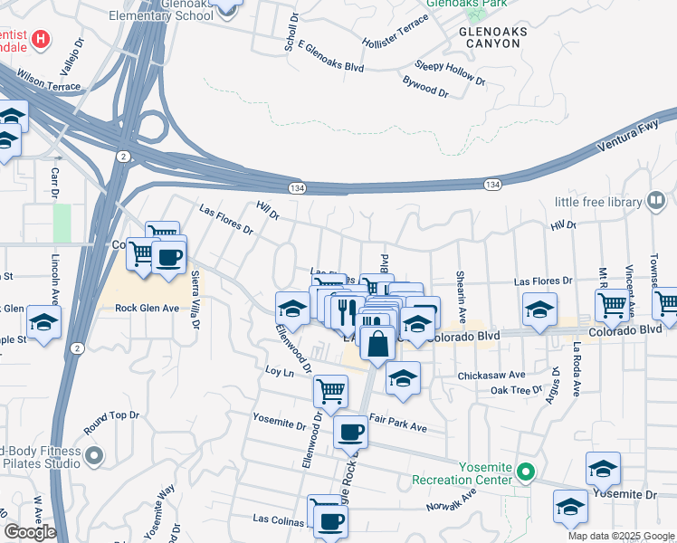 map of restaurants, bars, coffee shops, grocery stores, and more near 5161 El Rio Avenue in Los Angeles
