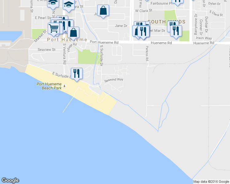 map of restaurants, bars, coffee shops, grocery stores, and more near 751 Reef Circle in Port Hueneme