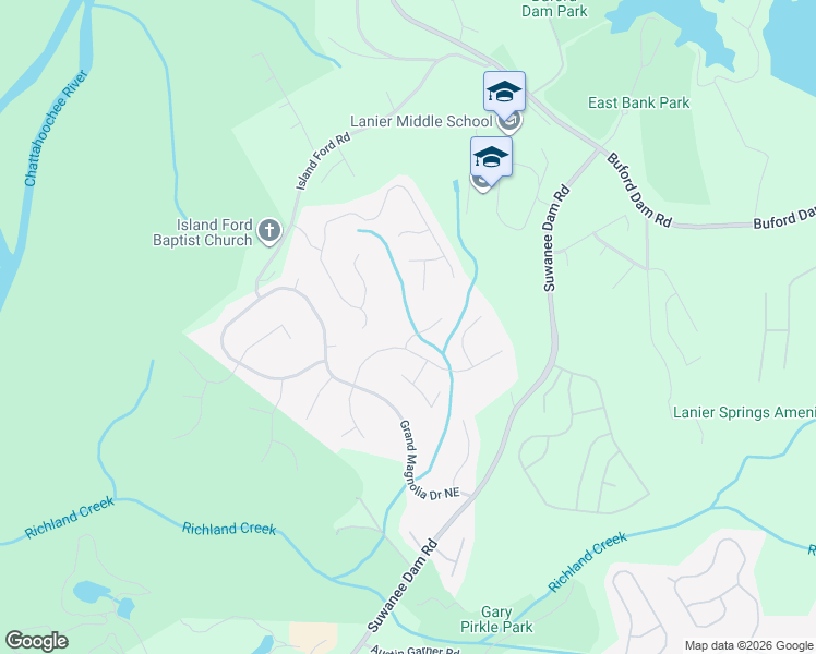 map of restaurants, bars, coffee shops, grocery stores, and more near 1016 Alexander Run Pass Northeast in Sugar Hill