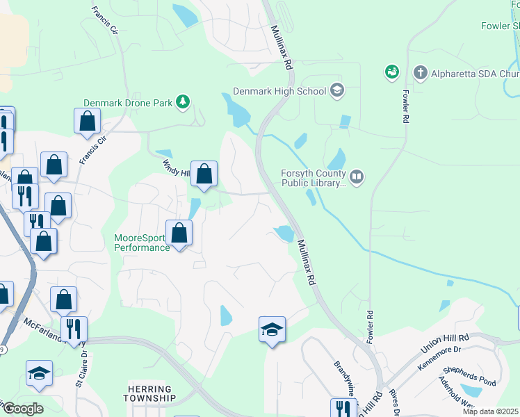 map of restaurants, bars, coffee shops, grocery stores, and more near 210 Ashland Court in Alpharetta