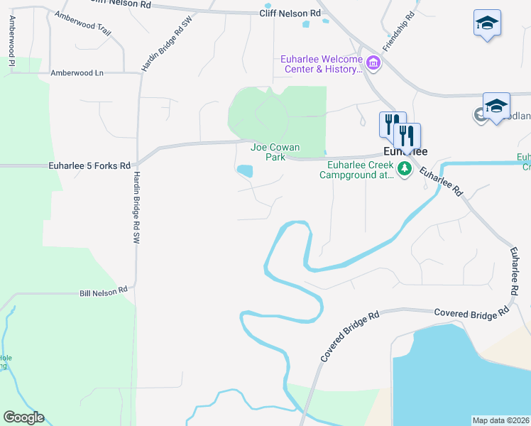 map of restaurants, bars, coffee shops, grocery stores, and more near 24 Wisteria Trail Southwest in Euharlee