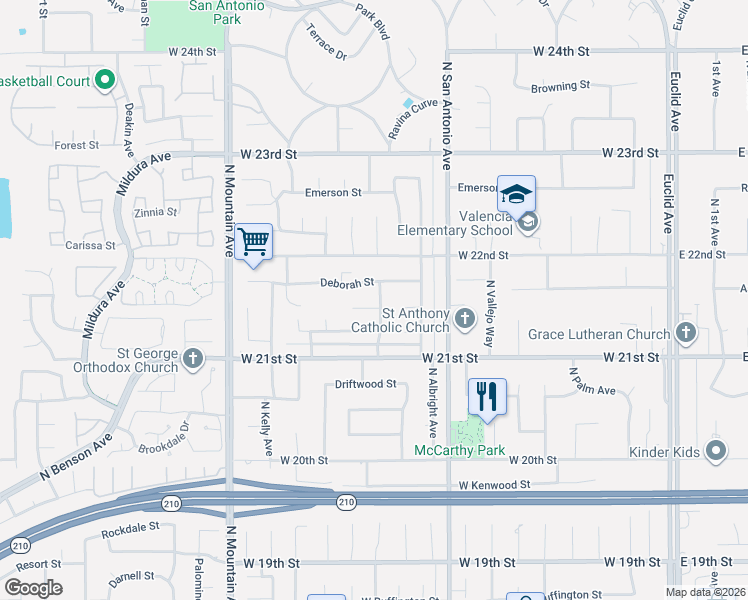 map of restaurants, bars, coffee shops, grocery stores, and more near 933 Darlene Court in Upland