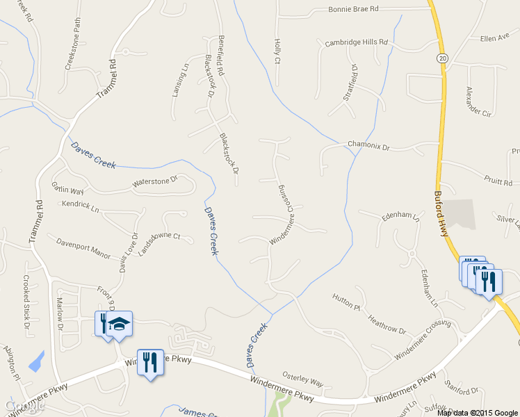 map of restaurants, bars, coffee shops, grocery stores, and more near 2550 Goodrick Ln in Cumming