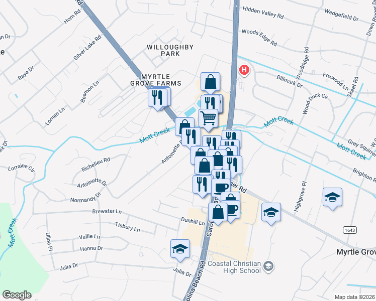 map of restaurants, bars, coffee shops, grocery stores, and more near 5310 Carolina Beach Rd in Wilmington