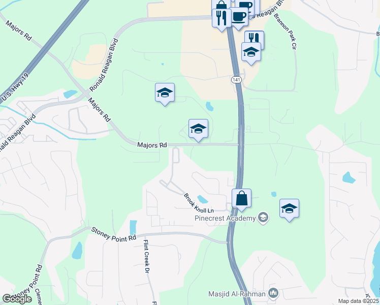 map of restaurants, bars, coffee shops, grocery stores, and more near Sonata Lane in Milton