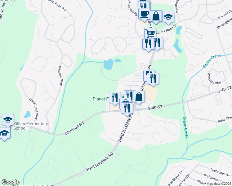 map of restaurants, bars, coffee shops, grocery stores, and more near 207 Salusbury Lane in Columbia