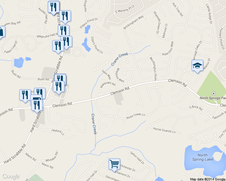map of restaurants, bars, coffee shops, grocery stores, and more near 306 Markham Rise in Columbia