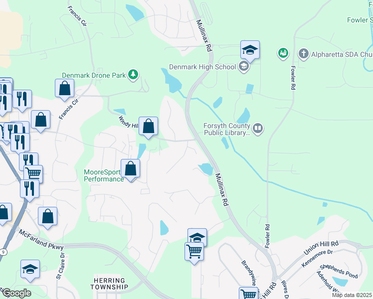 map of restaurants, bars, coffee shops, grocery stores, and more near 225 Stonebrier Lane in Alpharetta