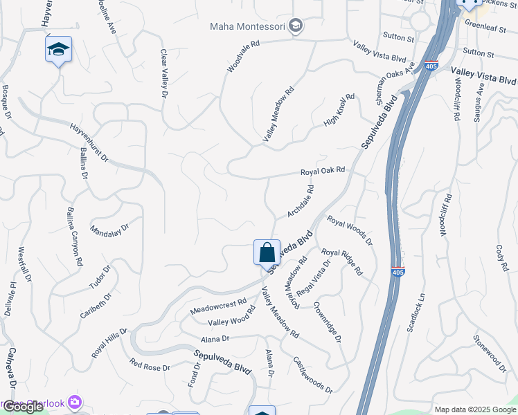 map of restaurants, bars, coffee shops, grocery stores, and more near 3935 Valley Meadow Road in Los Angeles