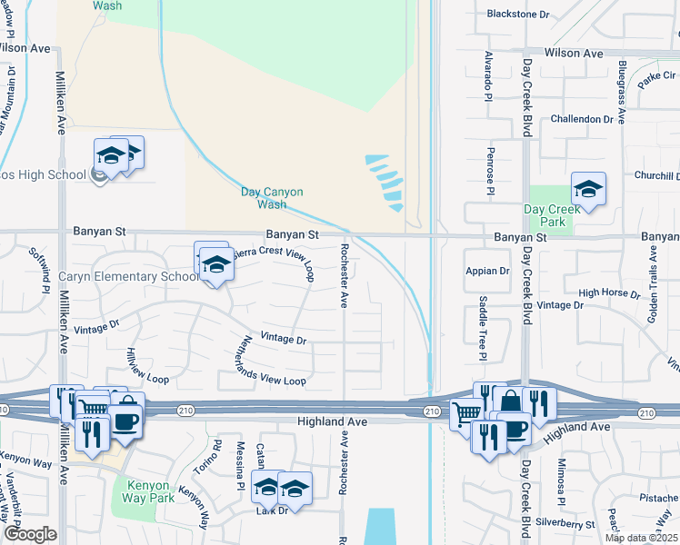 map of restaurants, bars, coffee shops, grocery stores, and more near 11899 Mount Cambridge Court in Rancho Cucamonga