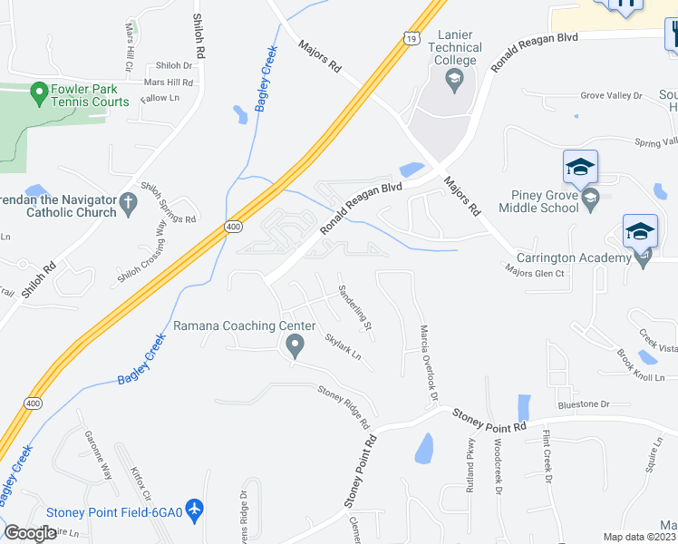 map of restaurants, bars, coffee shops, grocery stores, and more near 4440 Sanderling Street in Cumming