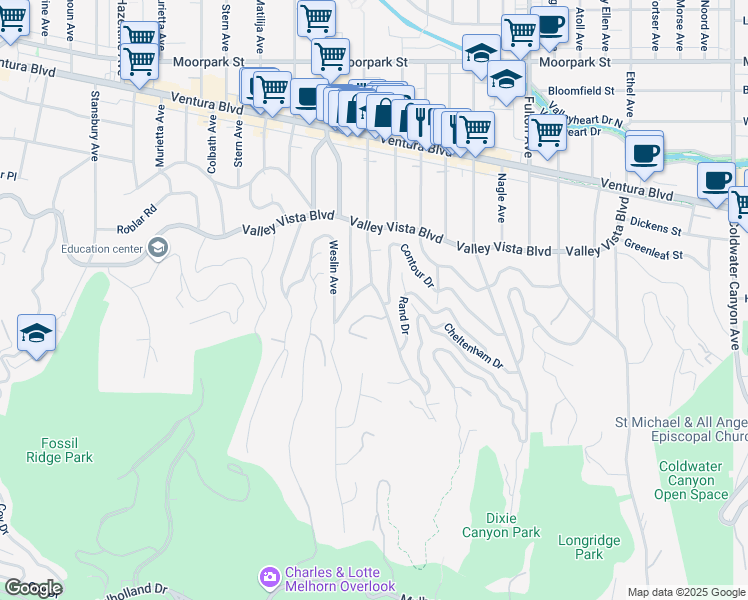 map of restaurants, bars, coffee shops, grocery stores, and more near 3909 Ventura Canyon Avenue in Los Angeles