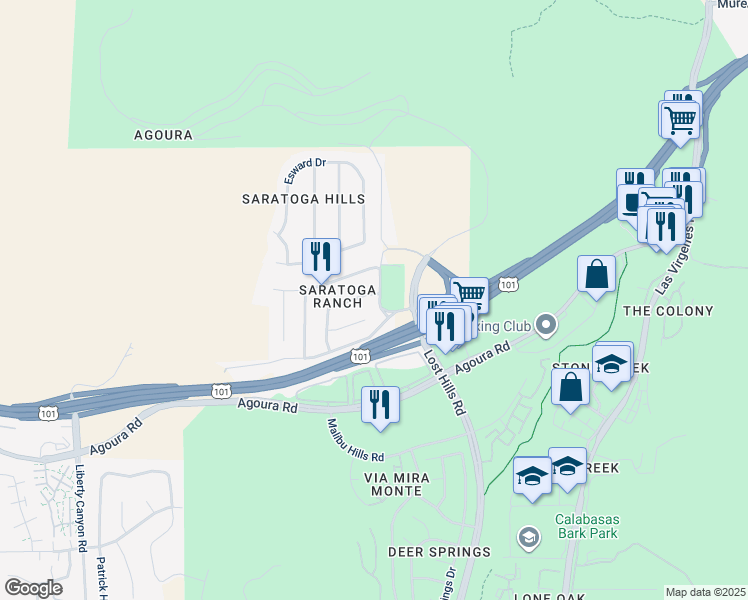 map of restaurants, bars, coffee shops, grocery stores, and more near 26902 Calamine Drive in Agoura Hills