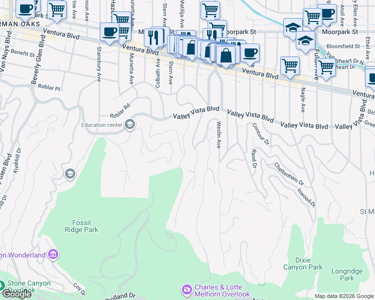 map of restaurants, bars, coffee shops, grocery stores, and more near 3940 Davana Road in Los Angeles