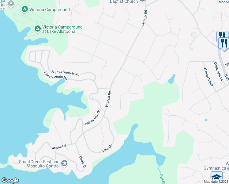 map of restaurants, bars, coffee shops, grocery stores, and more near 714 Emerald Ridge in Woodstock