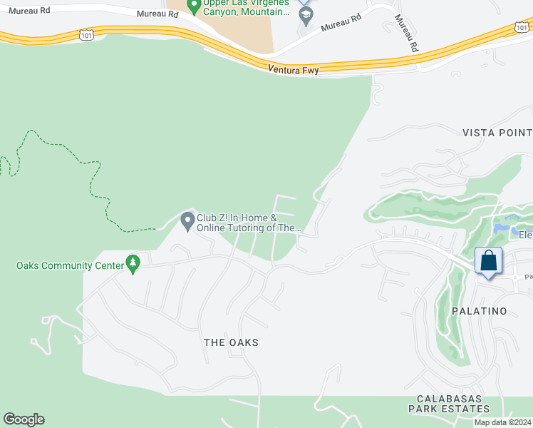 map of restaurants, bars, coffee shops, grocery stores, and more near 4185 Prado De La Puma in Calabasas