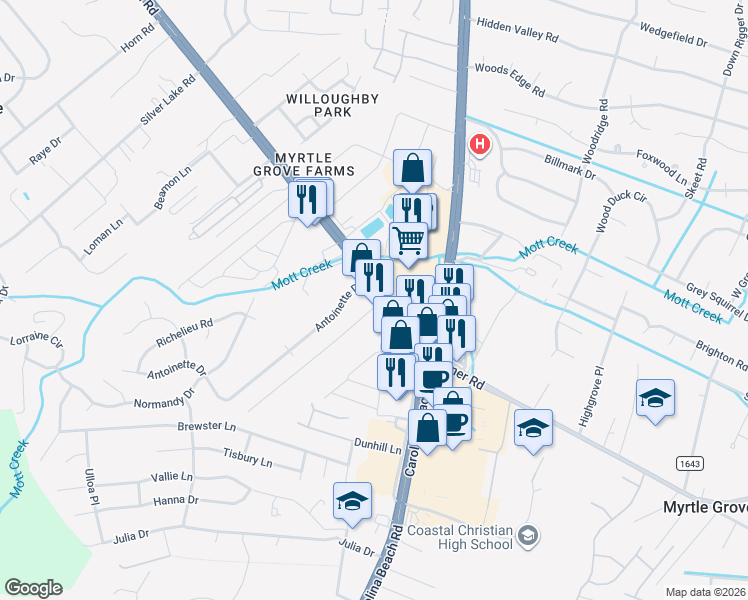 map of restaurants, bars, coffee shops, grocery stores, and more near 5310 Carolina Beach Rd in Wilmington
