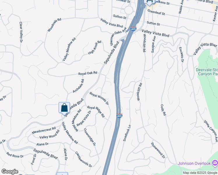 map of restaurants, bars, coffee shops, grocery stores, and more near 15511 Woodcrest Drive in Los Angeles