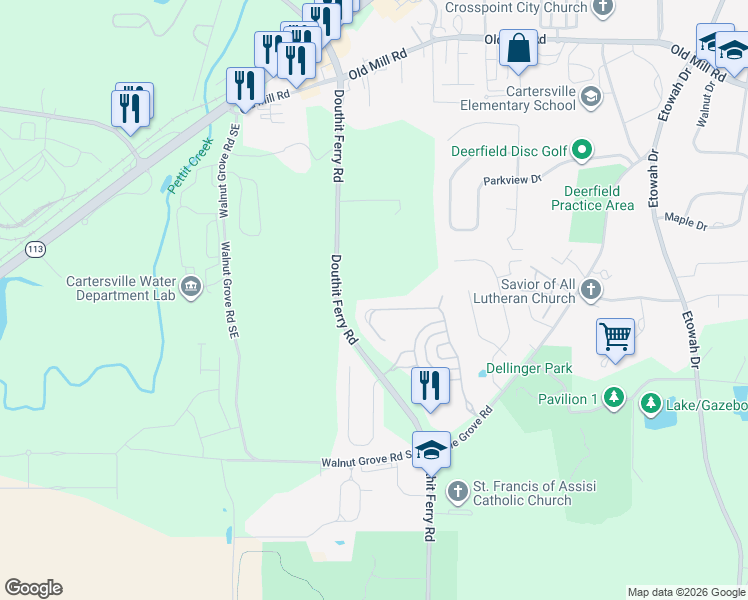 map of restaurants, bars, coffee shops, grocery stores, and more near 67 Lake Haven Dr in Cartersville
