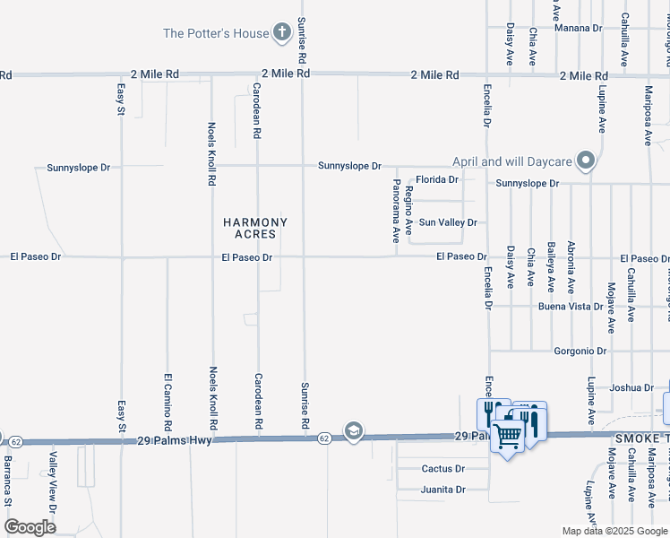 map of restaurants, bars, coffee shops, grocery stores, and more near 71373 El Paseo Drive in Twentynine Palms