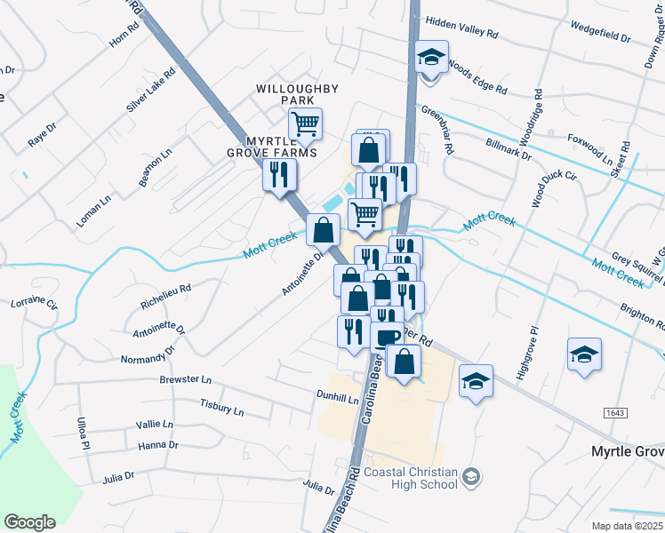 map of restaurants, bars, coffee shops, grocery stores, and more near 5310 Carolina Beach Rd in Wilmington
