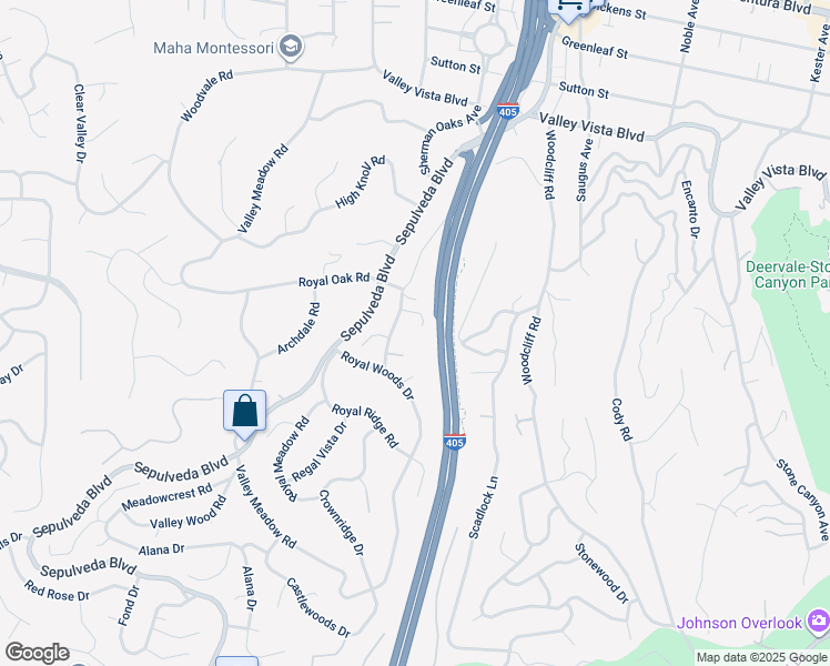 map of restaurants, bars, coffee shops, grocery stores, and more near 15605 Woodfield Place in Los Angeles