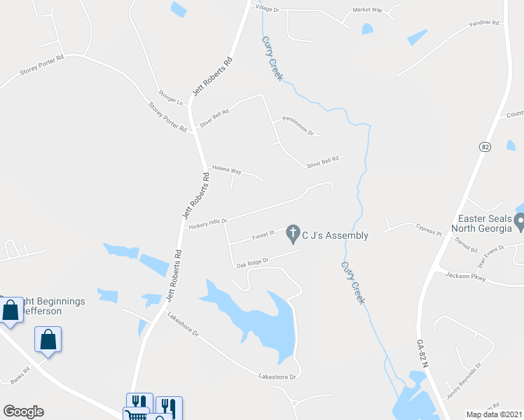 map of restaurants, bars, coffee shops, grocery stores, and more near 453 Hickory Hills Drive in Jefferson