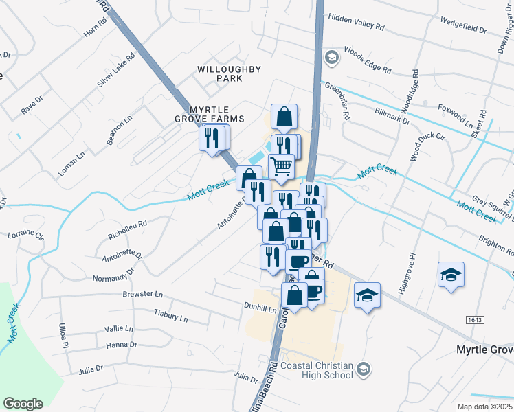 map of restaurants, bars, coffee shops, grocery stores, and more near 5310 Carolina Beach Rd in Wilmington