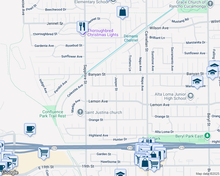 map of restaurants, bars, coffee shops, grocery stores, and more near 8461 Mandarin Avenue in Rancho Cucamonga