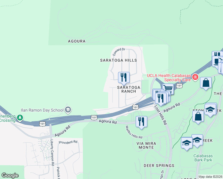 map of restaurants, bars, coffee shops, grocery stores, and more near 27062 Helmond Drive in Agoura Hills