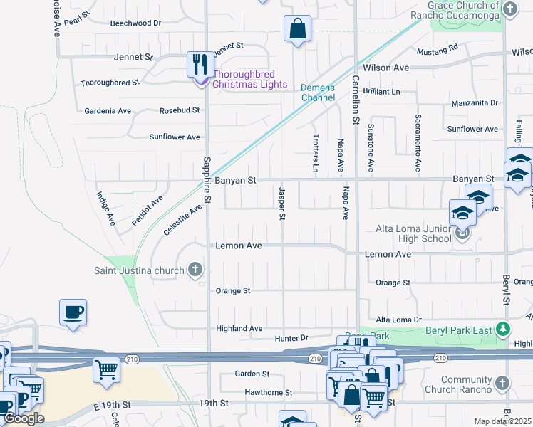 map of restaurants, bars, coffee shops, grocery stores, and more near 8461 Mandarin Avenue in Rancho Cucamonga