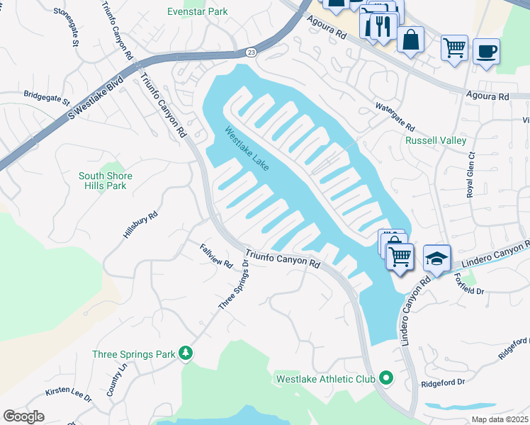 map of restaurants, bars, coffee shops, grocery stores, and more near 3827 Mainsail Circle in Westlake Village