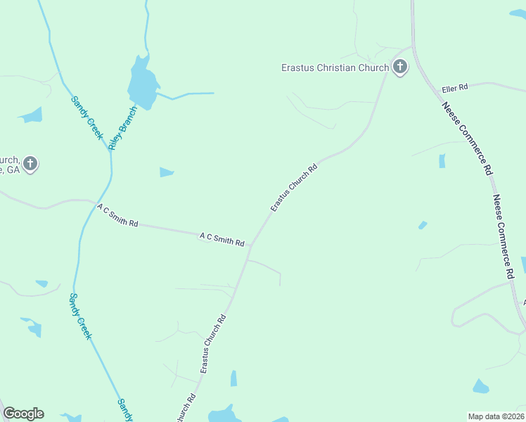 map of restaurants, bars, coffee shops, grocery stores, and more near 1448 Erastus Church Road in Commerce