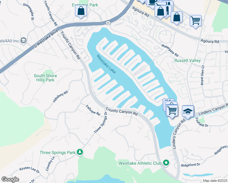 map of restaurants, bars, coffee shops, grocery stores, and more near 3827 Mainsail Circle in Westlake Village