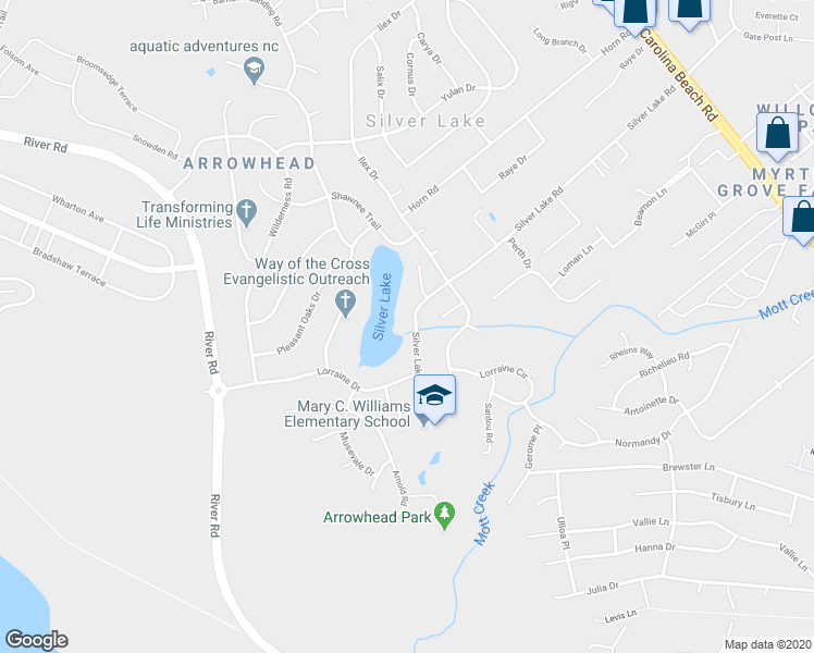 map of restaurants, bars, coffee shops, grocery stores, and more near 730 Silver Lake Road in Wilmington