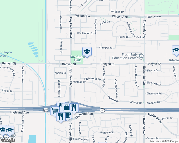 map of restaurants, bars, coffee shops, grocery stores, and more near 12369 Triple Crown Court in Rancho Cucamonga