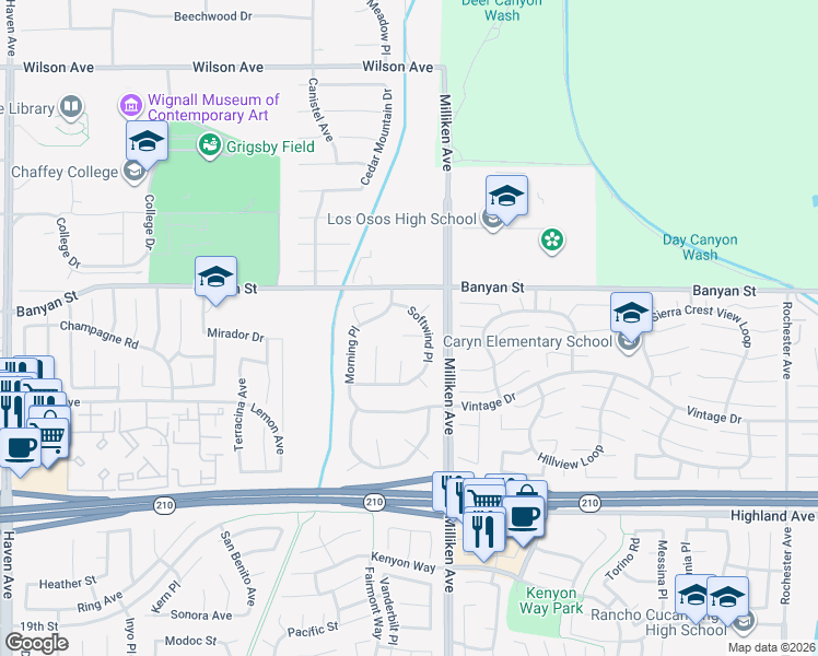 map of restaurants, bars, coffee shops, grocery stores, and more near 11259 Reflection Drive in Rancho Cucamonga
