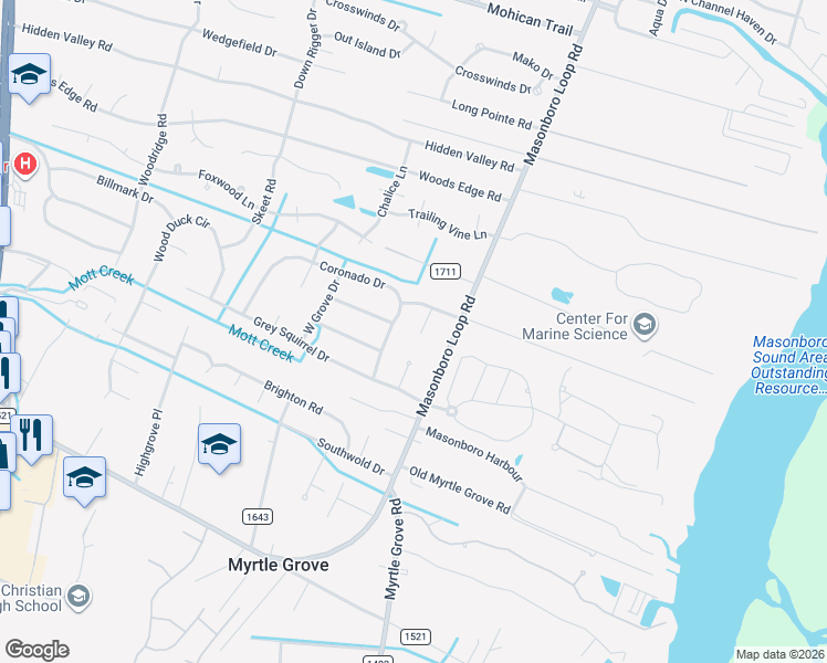 map of restaurants, bars, coffee shops, grocery stores, and more near 5009-5011 Coronado Drive in Wilmington