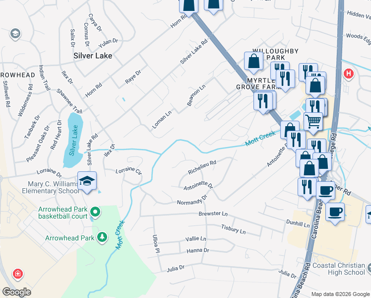 map of restaurants, bars, coffee shops, grocery stores, and more near 502 Manet Rd in Wilmington