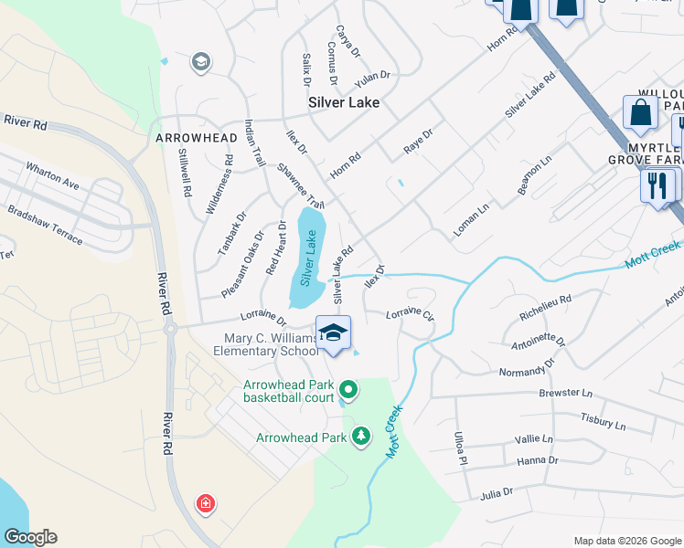 map of restaurants, bars, coffee shops, grocery stores, and more near 5114 Ilex Drive in Wilmington