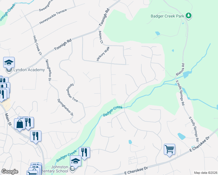 map of restaurants, bars, coffee shops, grocery stores, and more near 1087 Ashlin Drive in Woodstock