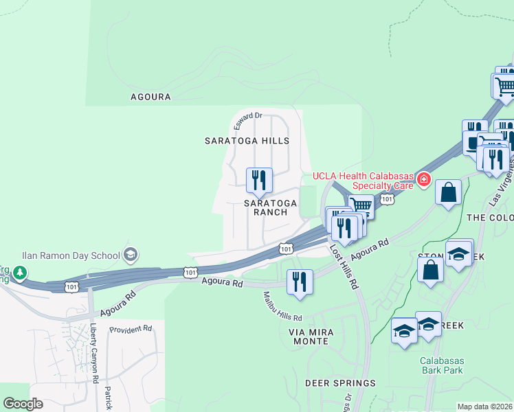 map of restaurants, bars, coffee shops, grocery stores, and more near 27014 Helmond Drive in Agoura Hills