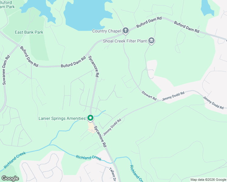 map of restaurants, bars, coffee shops, grocery stores, and more near Parkmist Drive in Buford