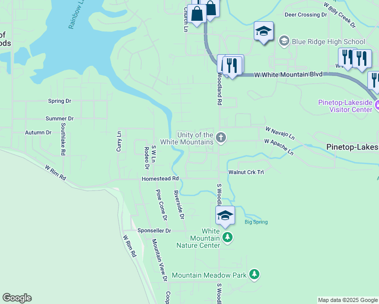 map of restaurants, bars, coffee shops, grocery stores, and more near 1798 Ponderosa Lane in Navajo County